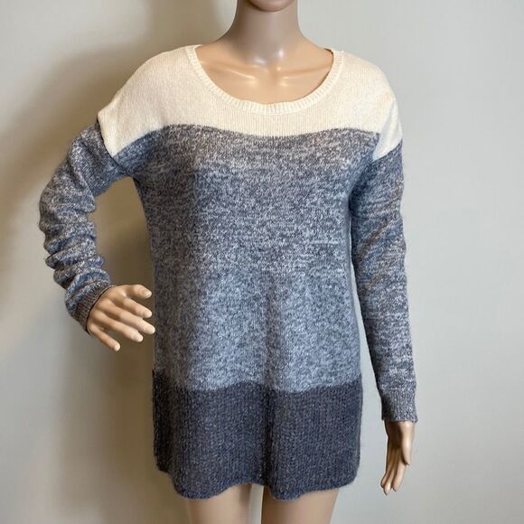 Leo & Sage scoop neck color block wool cashmere pullover sweater - Picture 1 of 9